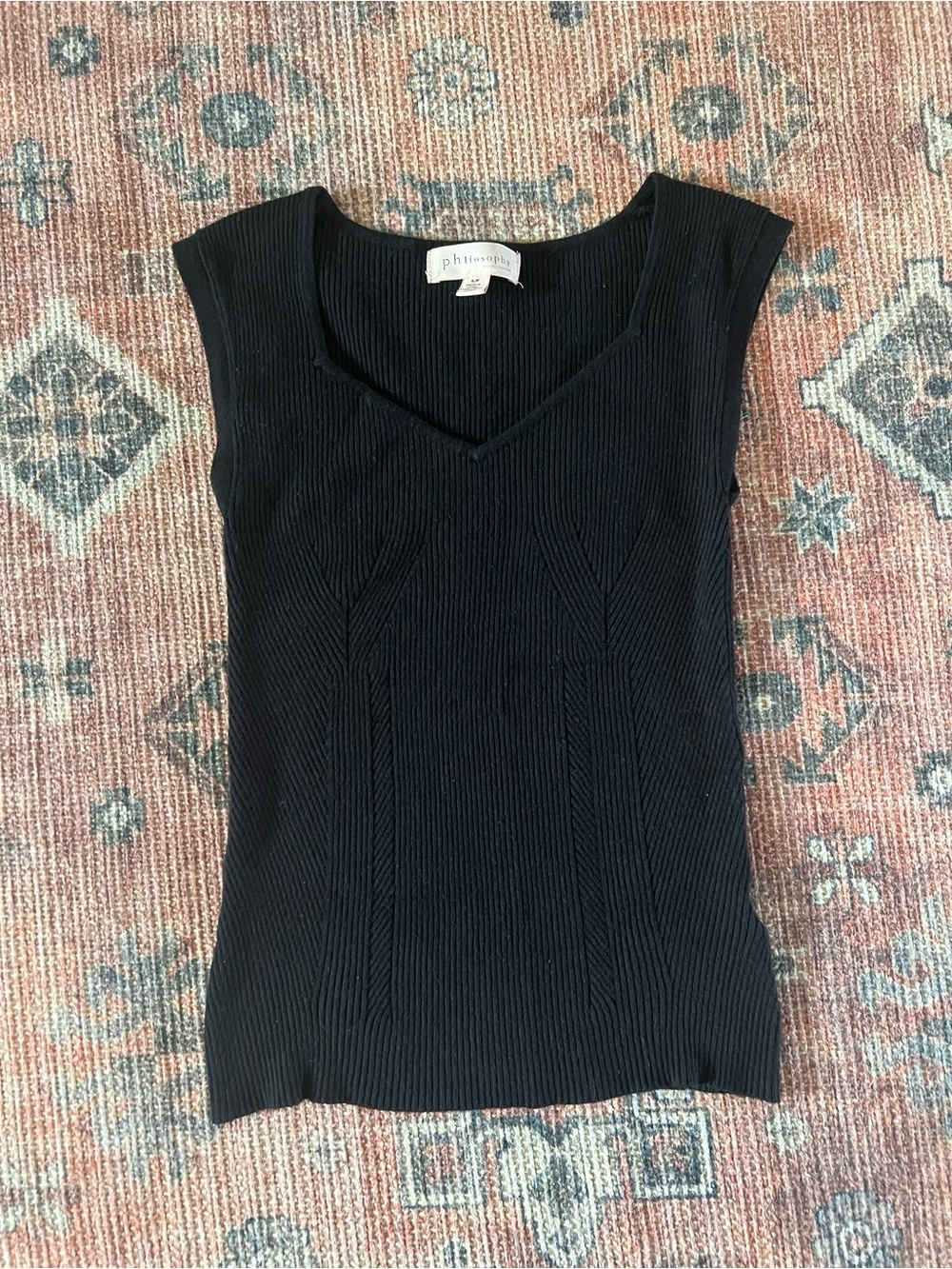 Philosophy Black Ribbed V-Neck Cap Sleeve Tank